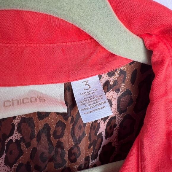 Chico's size 3 (XL) Tangerine Bright Trench Coat Style Dress Leopard Lining - Picture 4 of 5